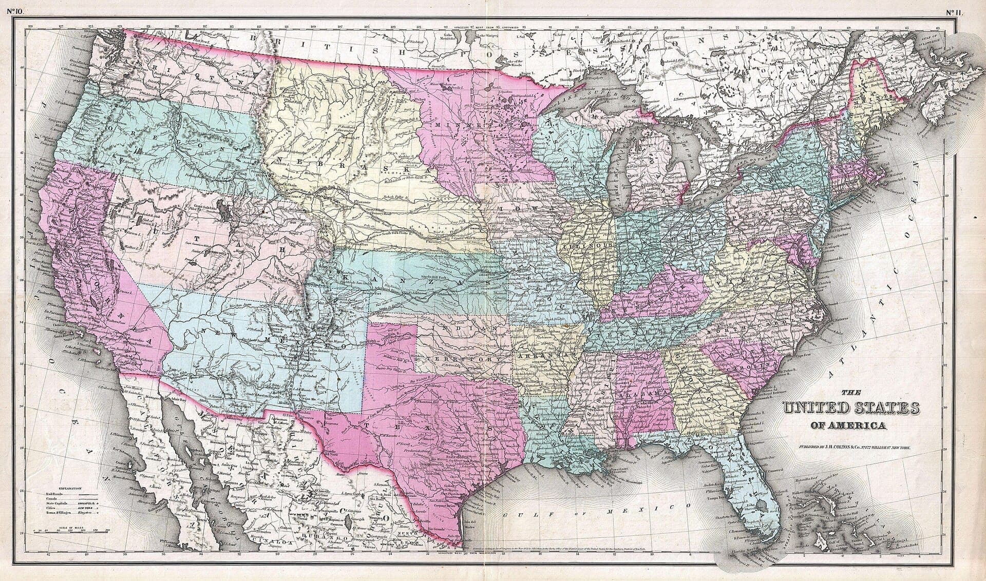Vintage map of the United States